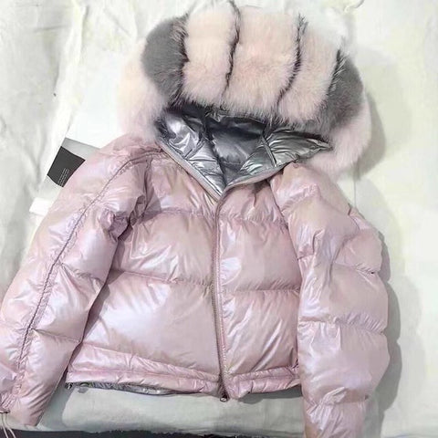 Real Fur Coat Natural Fox Fur Collar 2019 Winter Jacket Women Loose Short Down Coat White Duck Down Jacket Thick Warm Down Parka - RELEVAZA