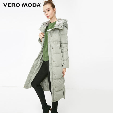 Vero Moda new detachable rabbit fur hooded long down jacket women | 318312503 - RELEVAZA
